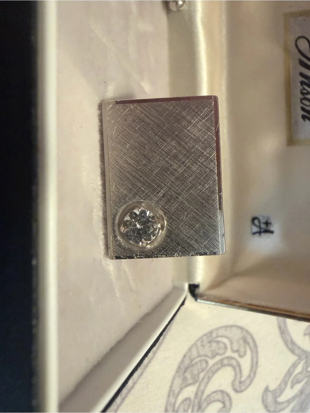 Vintage Anson Textured Silver Plated Rock Crystal Cufflinks W/Original Box + 🎁